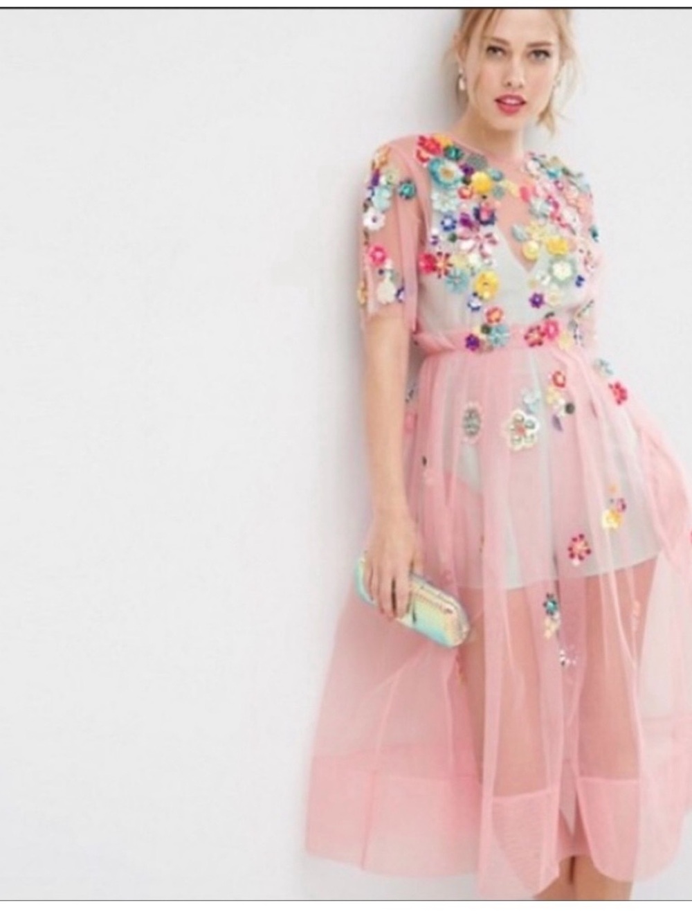ISO: ASOS Pink Embellished Floral Midi Dress